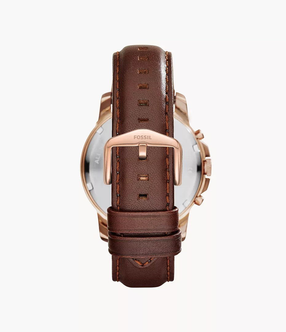 Fossil FS4991 Grant White Dial Chronograph Rose Gold Case Brown Leather Strap Mens Watch