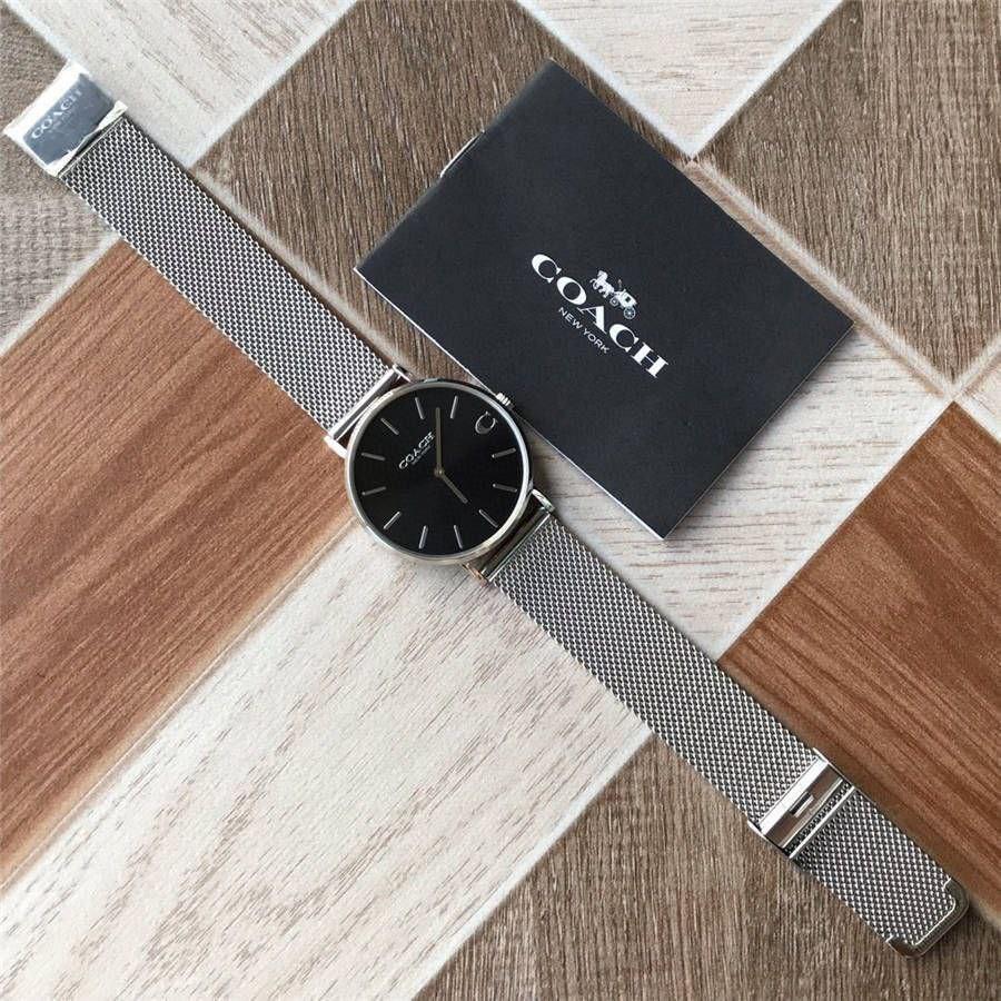 Coach Charles Silver Mesh Bracelet Black Dial 14602144 Men's Watch