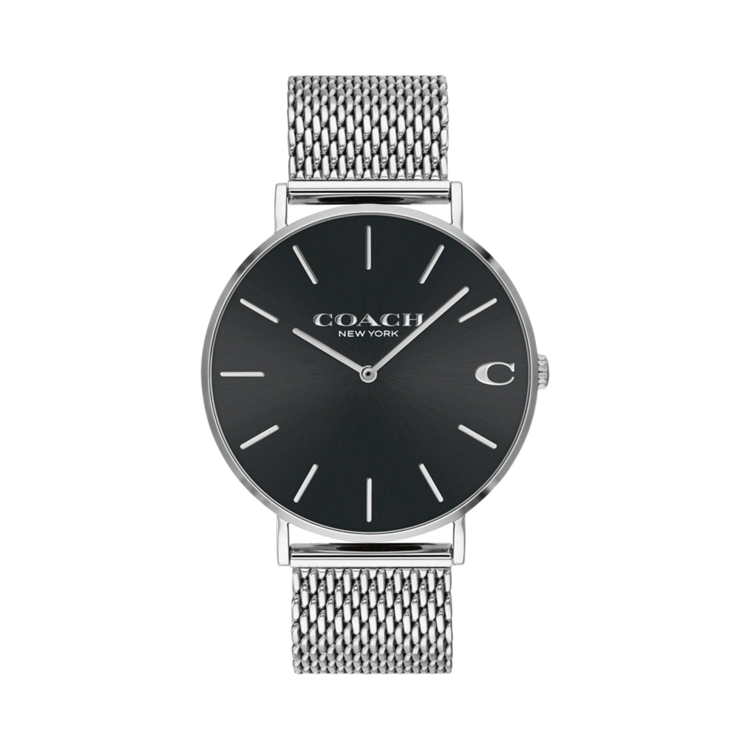 Coach Charles Silver Mesh Bracelet Black Dial 14602144 Men's Watch