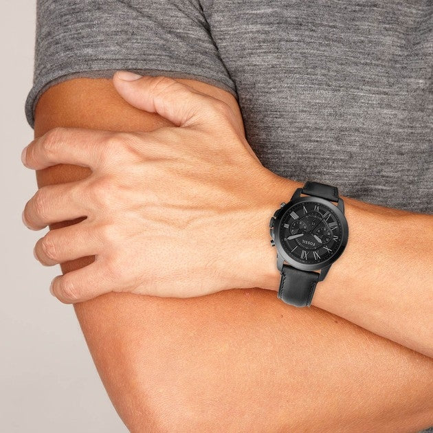 Fossil FS5132 Grant Chronograph Black Leather Black Dial Men's Watch