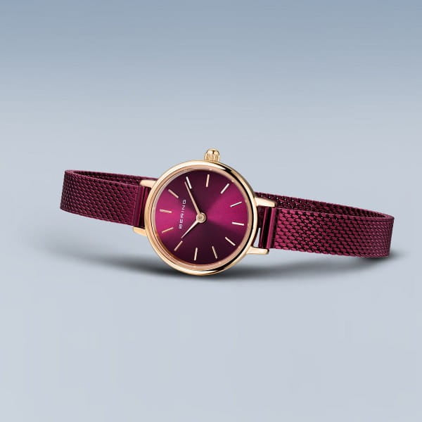 Bering Denmark Classic 11022-969 Polished Rose Gold Purple Mesh Women’s Watch