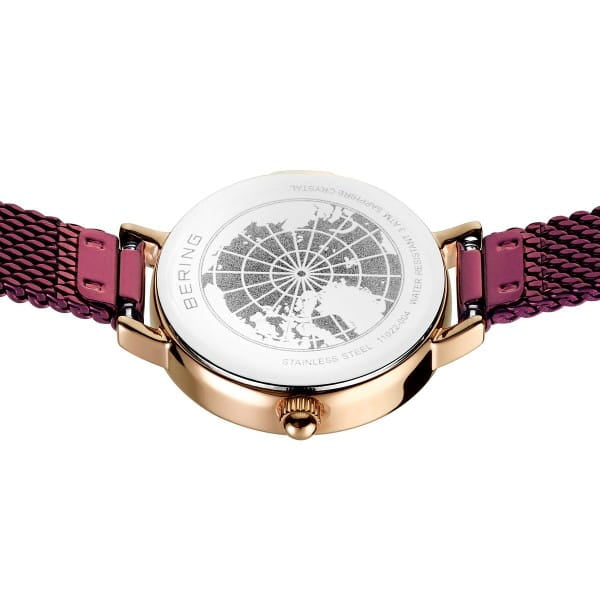 Bering Denmark Classic 11022-969 Polished Rose Gold Purple Mesh Women’s Watch