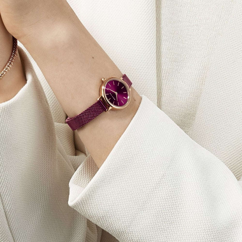 Bering Denmark Classic 11022-969 Polished Rose Gold Purple Mesh Women’s Watch