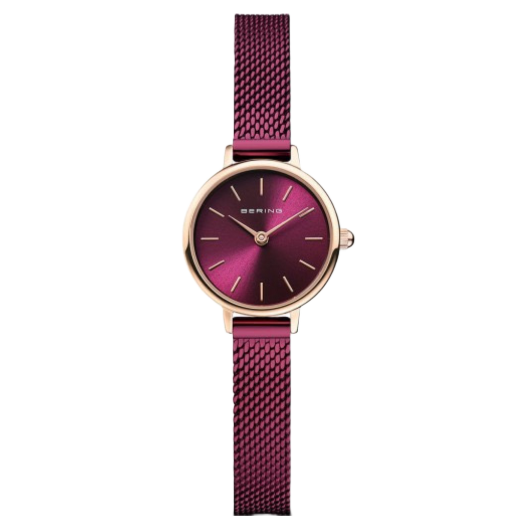 Bering Denmark Classic 11022-969 Polished Rose Gold Purple Mesh Women’s Watch