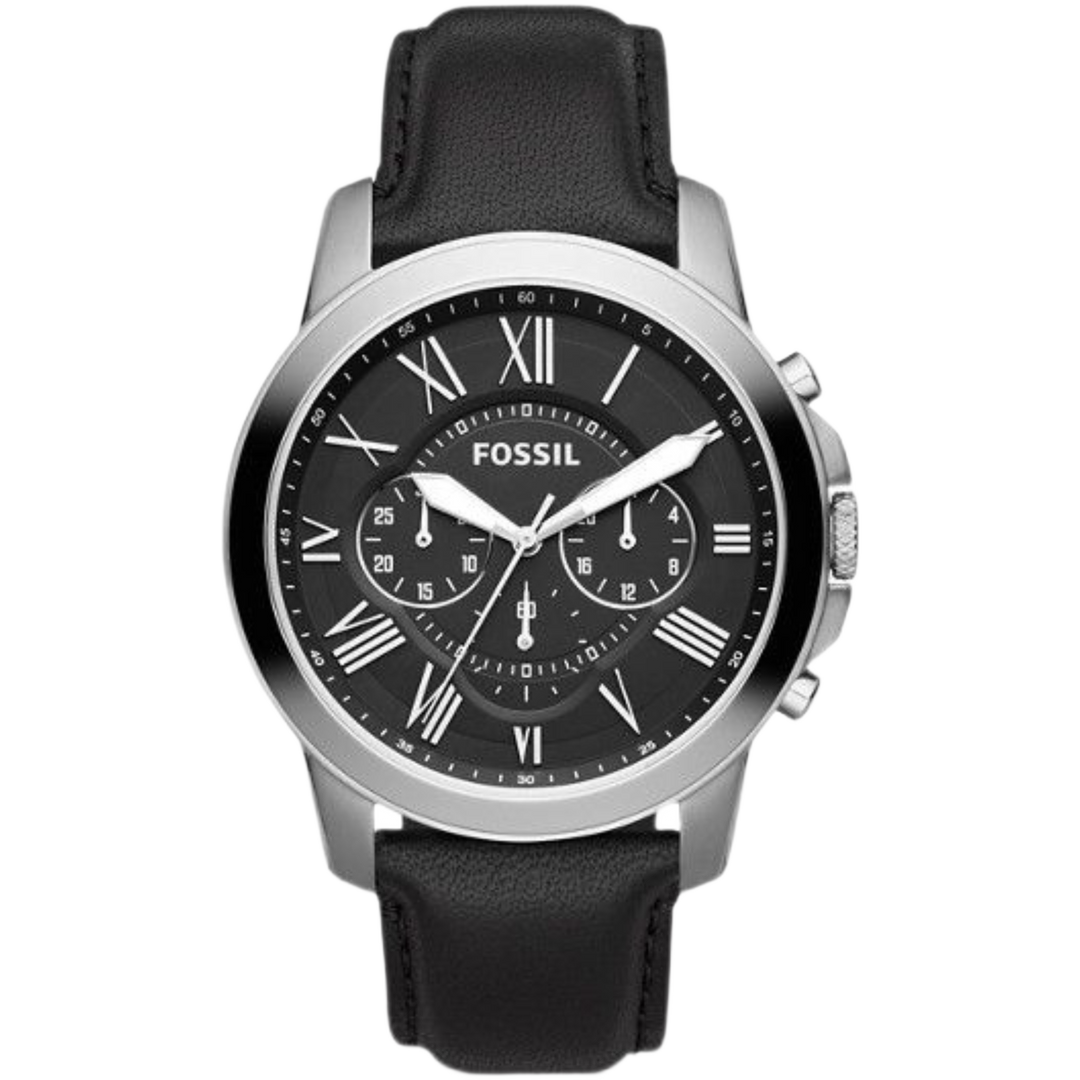 Fossil FS4812 Grant Black Dial Chronograph Black Leather Strap Mens Watch
