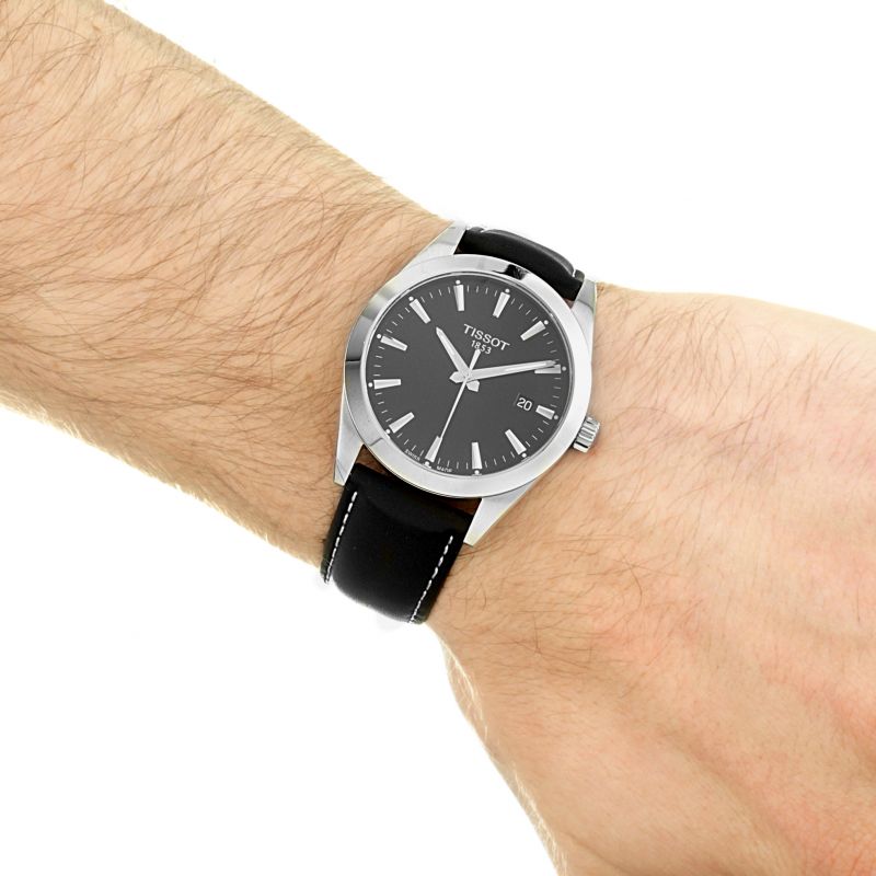 Tissot T1274101605100 Gentleman Black Leather Strap Black Dial Men's Watch - mzwatcheslk srilanka
