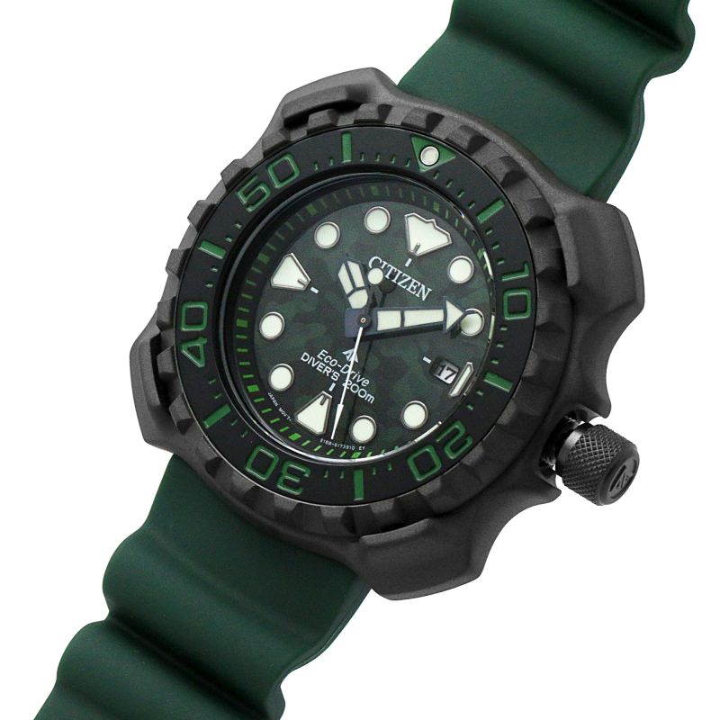 Citizen BN0228-06W Eco-Drive Promaster Green Silicone Strap WR200 Men's Watch