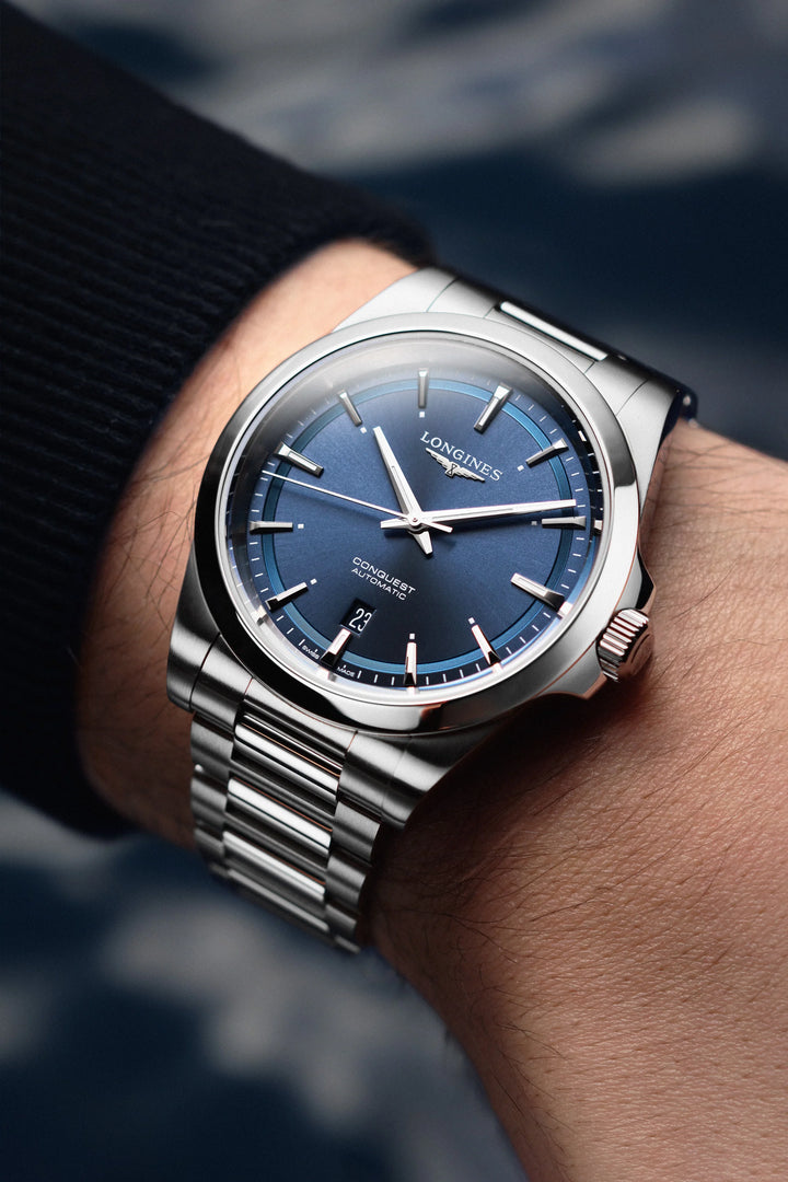 LONGINES L38304926 Conquest Automatic 41mm Sunray Blue Dial Stainless Steel Bracelet Men's Watch