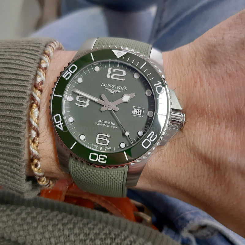 LONGINES L37824069 Hydroconquest 43mm Green Dial Rubber Strap Men's Watch - mzwatcheslk srilanka