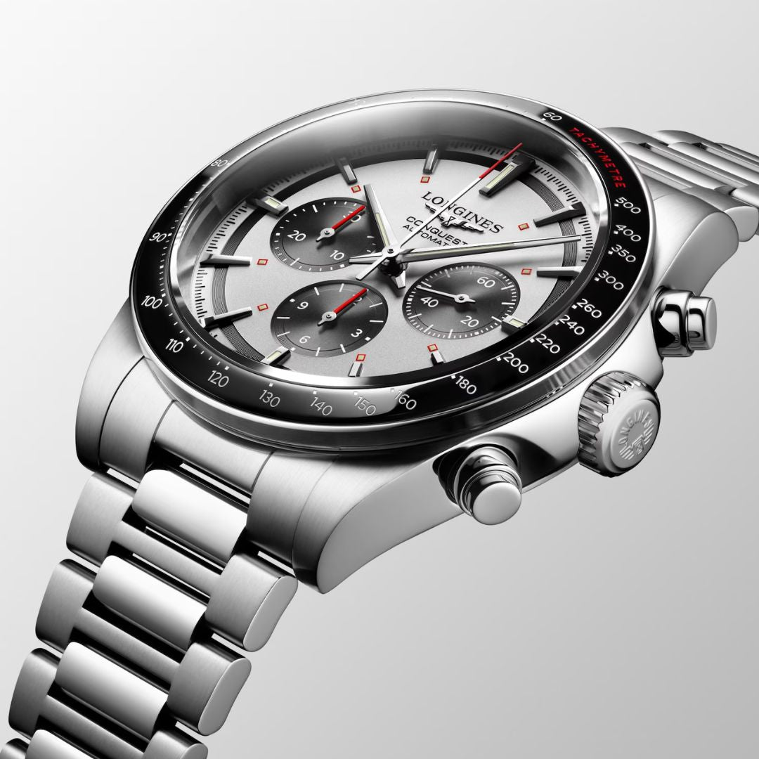 LONGINES L38354726 Conquest Automatic Chronograph 42mm Silver Dial Stainless Steel Bracelet Men's Watch