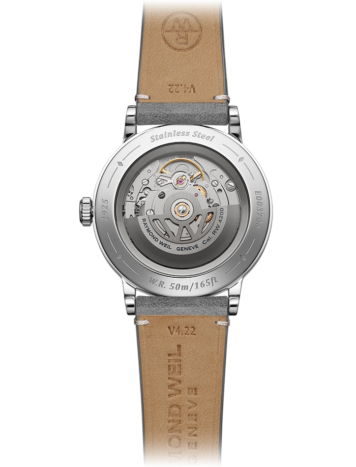Raymond Weil 2925-STC-80001 Millesime Automatic 39.5mm Salmon Pink Dial Grey Calf Leather Strap Men’s Watch