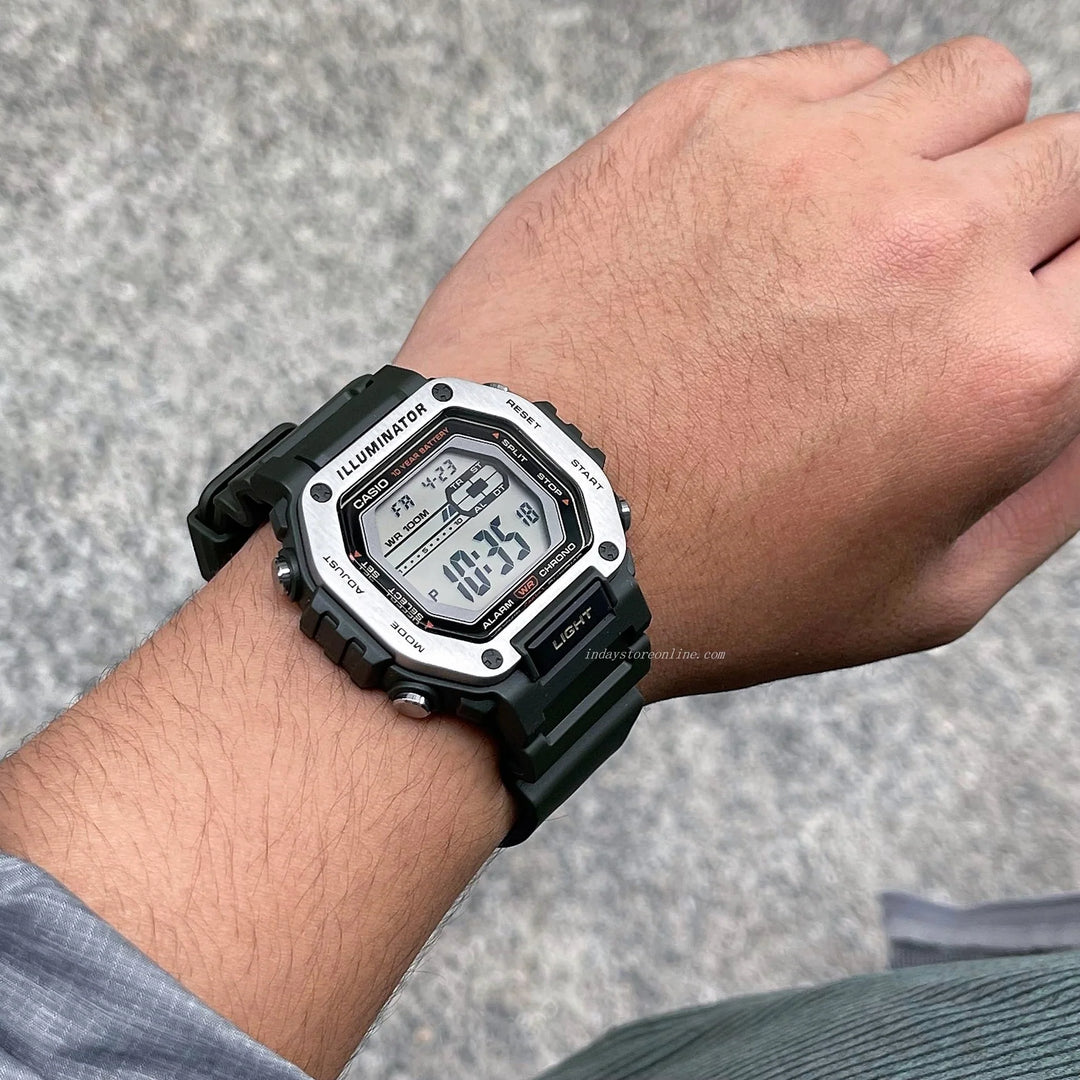 CASIO MWD110H-3A DIGITAL DUAL TIME ARMY GREEN RESIN BAND Men's Watch