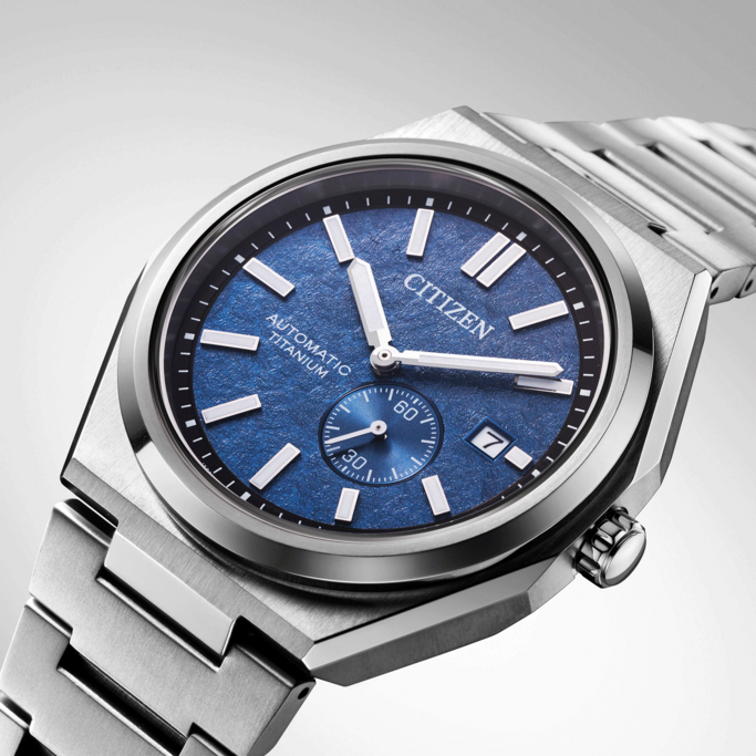 Citizen NJ0180-80L Zenshin Super Titanium Automatic 42mm Textured Blue Dial Super Titanium Bracelet Men’s Watch
