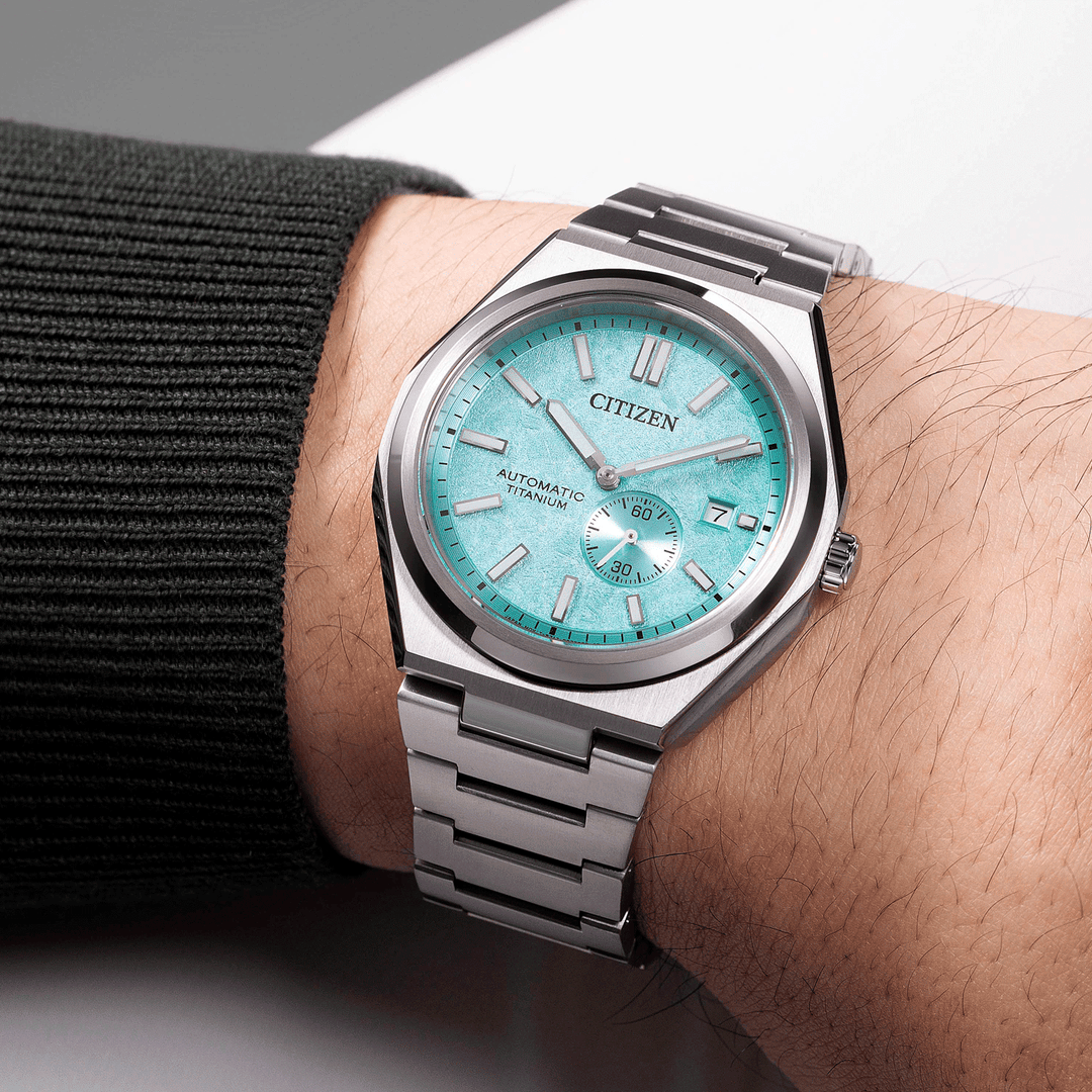Citizen NJ0180-80M Zenshin Super Titanium Automatic 42mm Textured Light Blue Dial Super Titanium Bracelet Men’s Watch