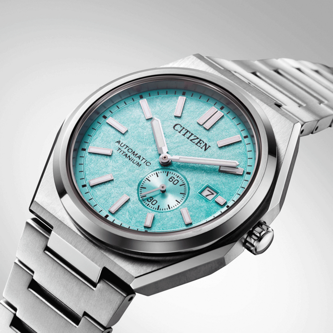 Citizen NJ0180-80M Zenshin Super Titanium Automatic 42mm Textured Light Blue Dial Super Titanium Bracelet Men’s Watch
