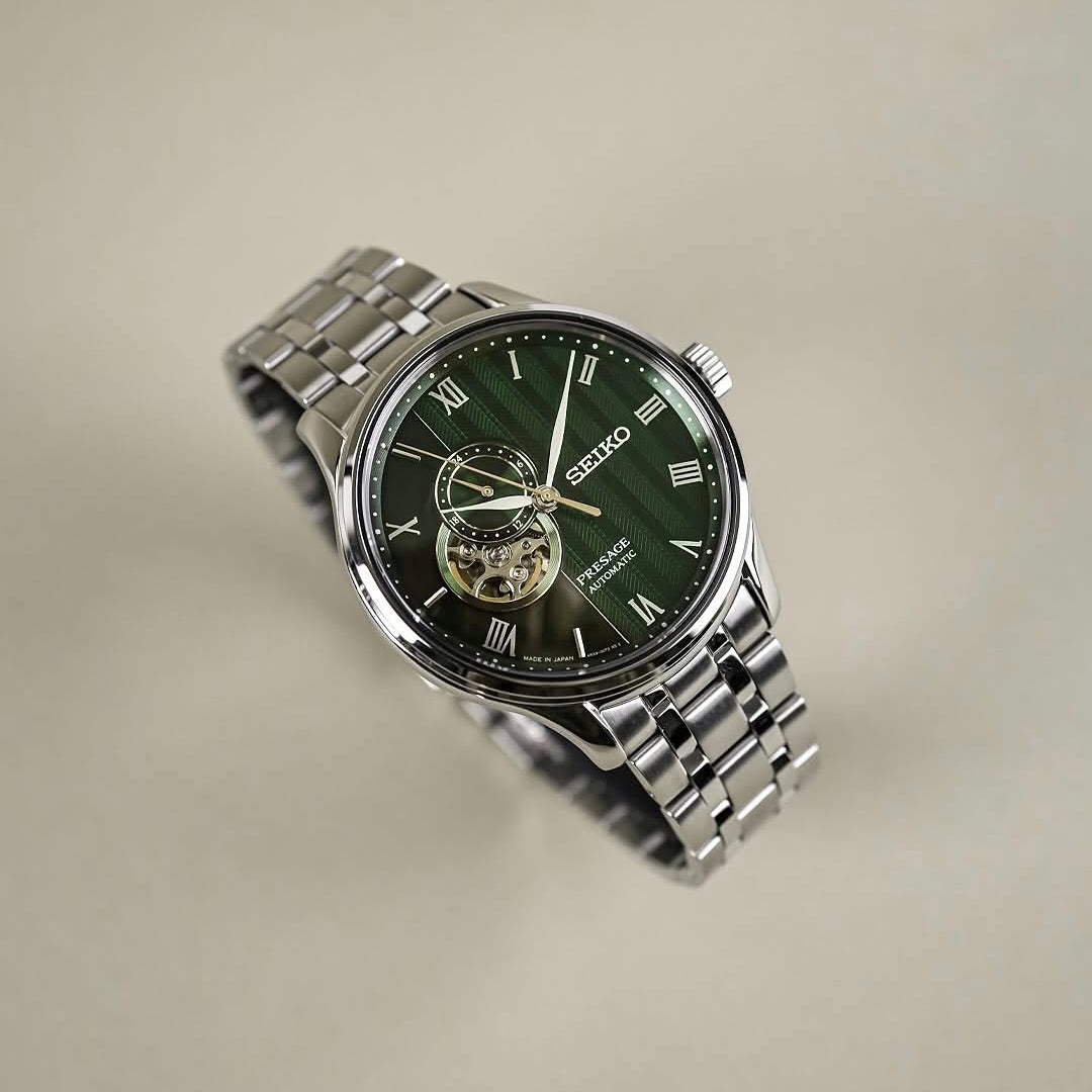 Seiko SSA463J1 Presage Open Heart Style Japanese Zen Gardens In Fern Green Dial Automatic Men's Watch