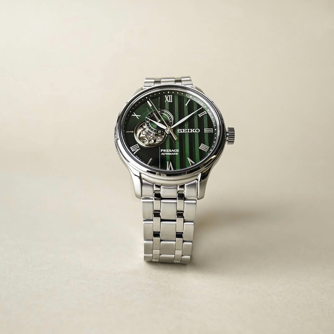 Seiko SSA463J1 Presage Open Heart Style Japanese Zen Gardens In Fern Green Dial Automatic Men's Watch