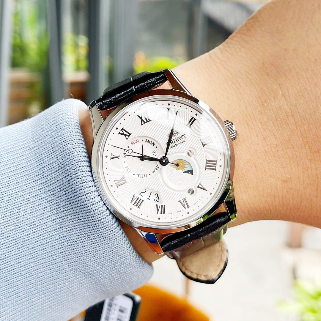 ORIENT RA-AK0008S10B Bambino Sun and Moon Classic Leather Strap Men's Watch