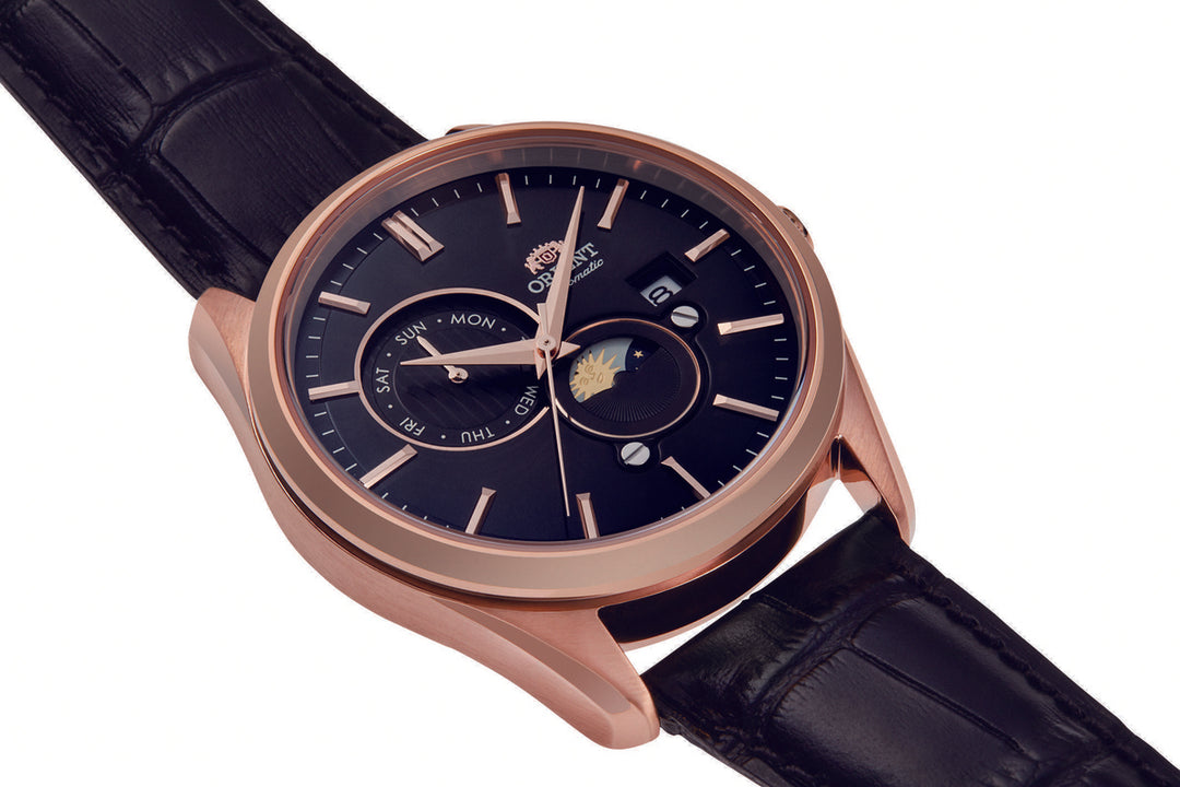 ORIENT RA-AK0309B Bambino Sun and Moon Classic Leather Strap Men's Watch