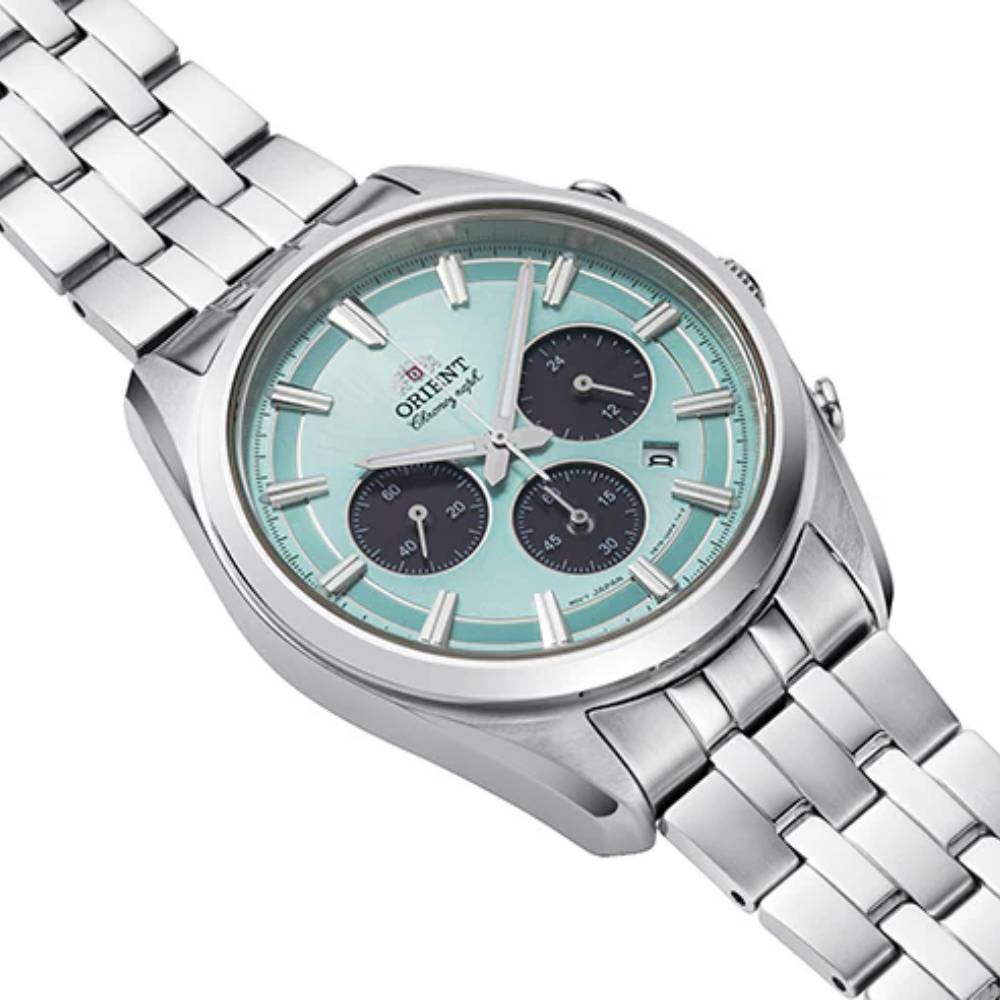 Orient RA-TX0304L Solar Chronograph Turquoise Dial Stainless Steel Men's Watch