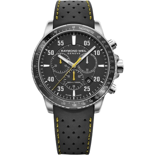 Raymond Weil 8570-SR2-05207 Tango Black Chronograph and Yellow Rubber Strap Men’s Watch