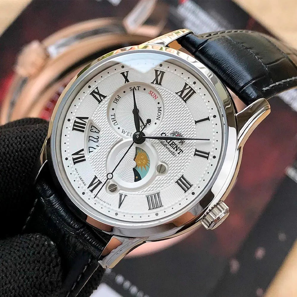 ORIENT RA-AK0008S10B Bambino Sun and Moon Classic Leather Strap Men's Watch