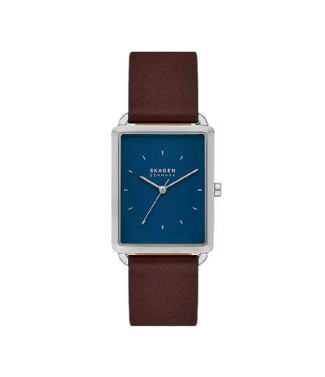 Skagen SKW6930 Hagen 36mm Blue Rectangular Dial Brown Leather Strap Men's Watch