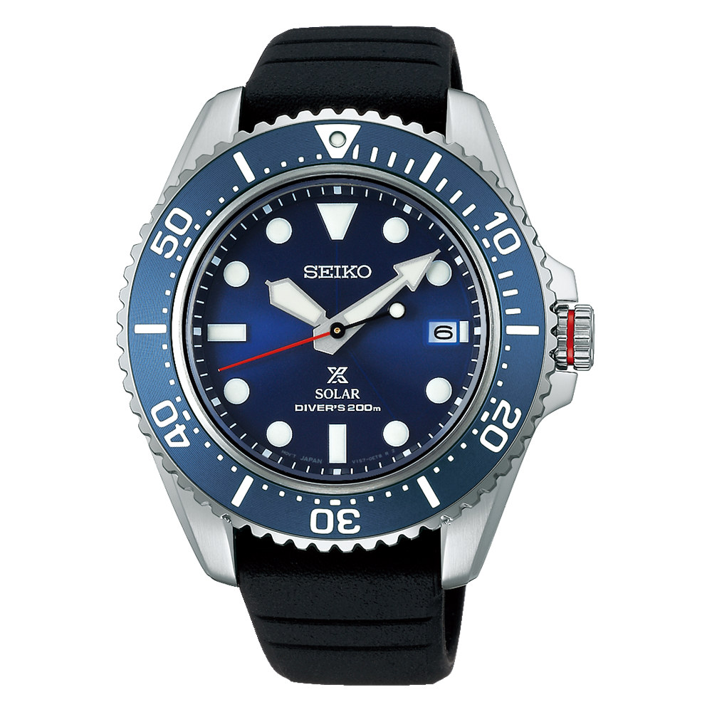 Seiko SNE593P1 Prospex 42.8mm Solar Sapphire Blue Dial Black Silicone Strap Men's Watch