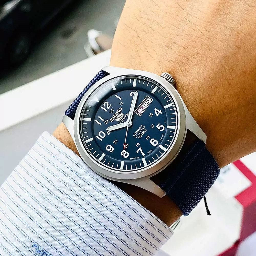 Seiko 5 Sports Military SNZG11K1 Nylon Strap Automatic Blue Dial Men's Watch