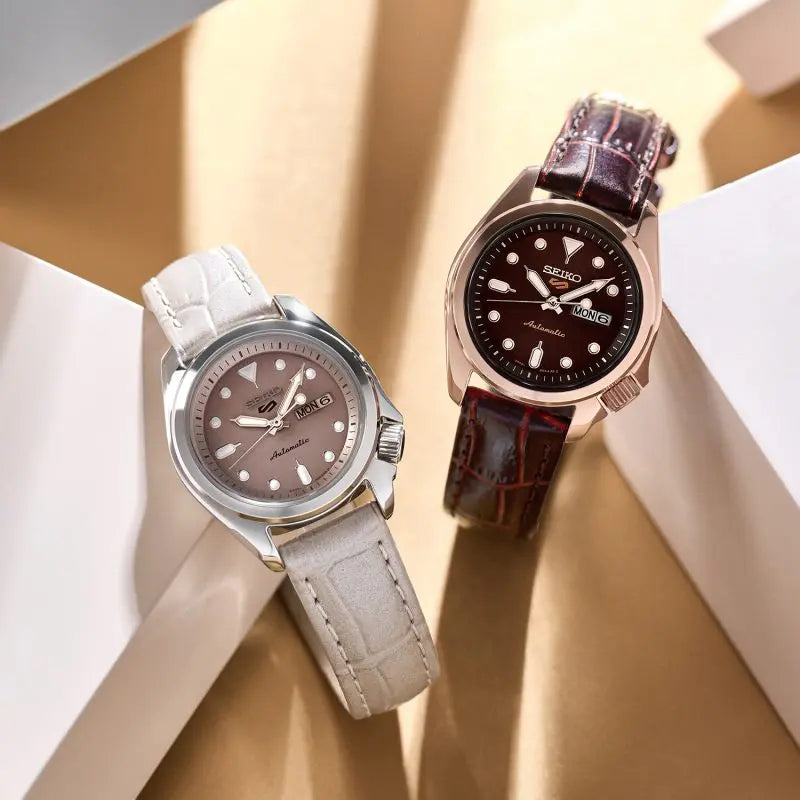 Seiko 5 SRE006K1 Sport Compact 28mm Brown Dial Brown Leather Strap Automatic Women's Watch