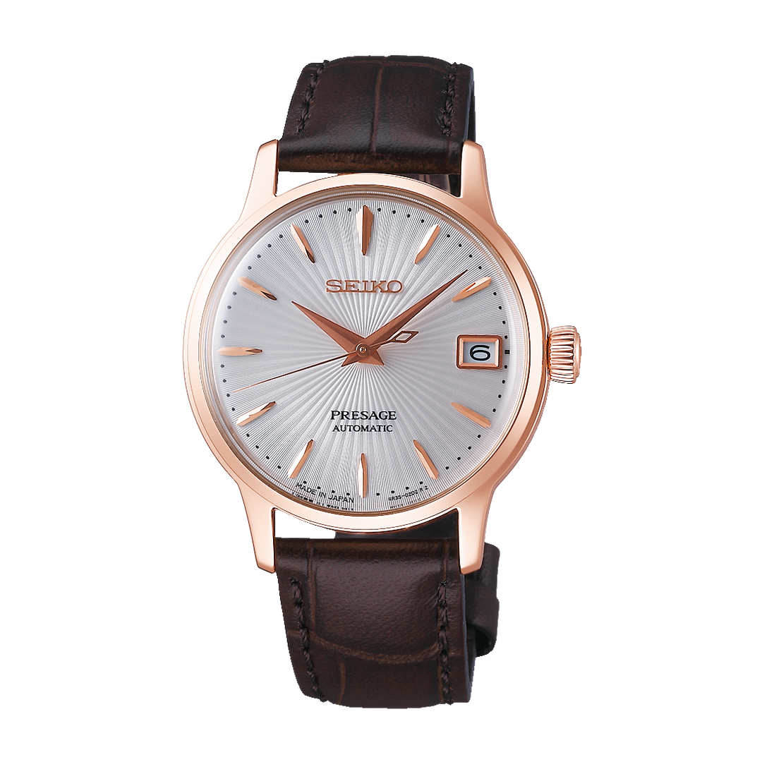 Seiko SRP852J1 Presage Automatic Watch Rose Gold Brown Leather Strap Women's Watch