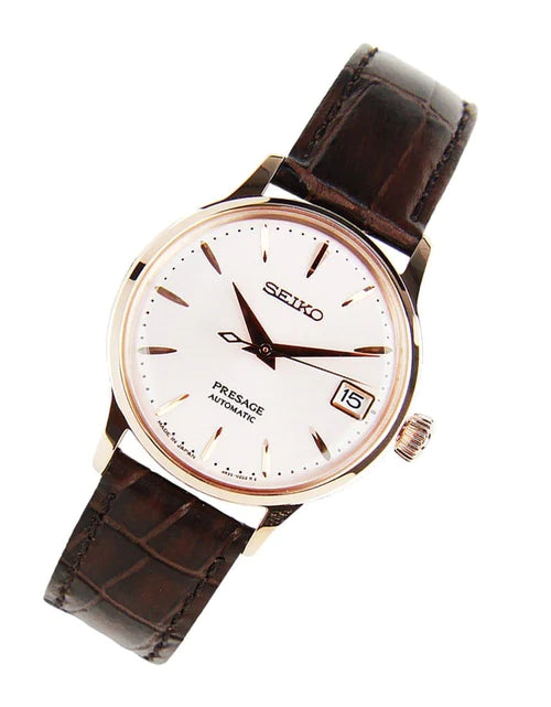 Seiko SRP852J1 Presage Automatic Watch Rose Gold Brown Leather Strap Women's Watch