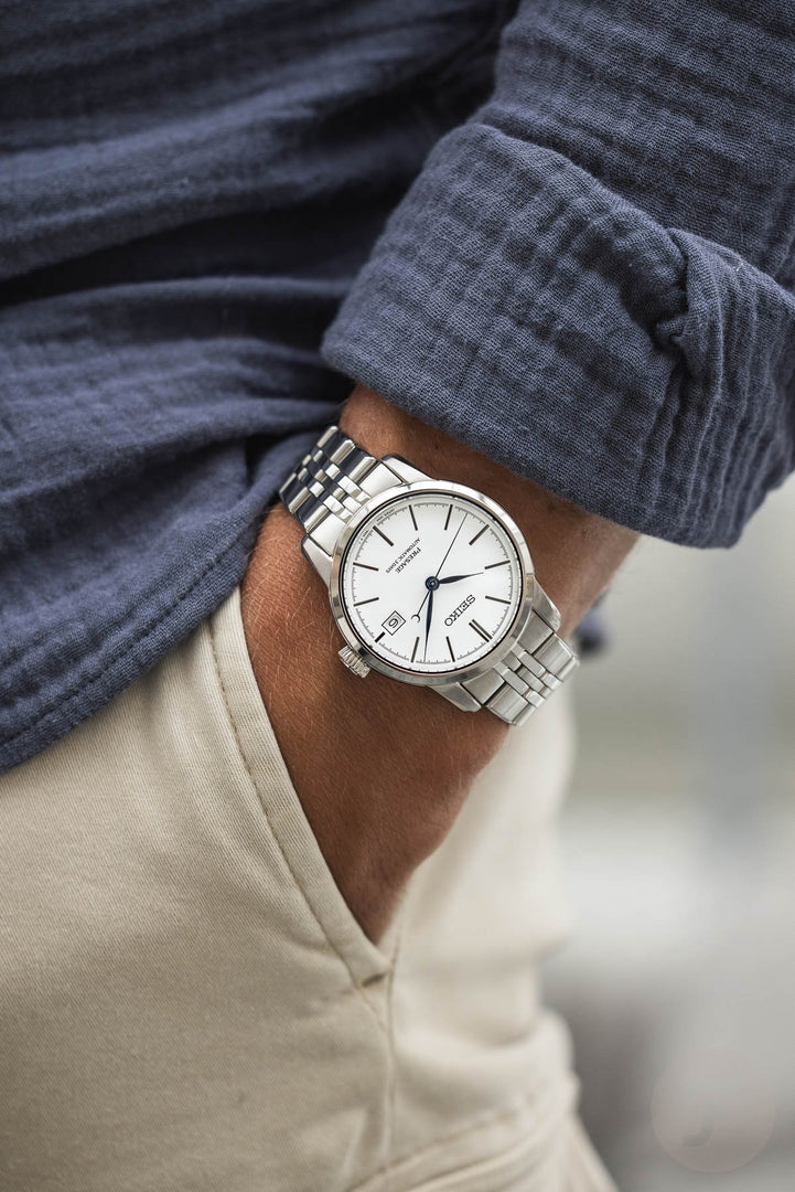 Seiko SPB403J1 Presage Craftsmanship Series Automatic Pure White Enamel Dial Stainless Steel Men's Watch