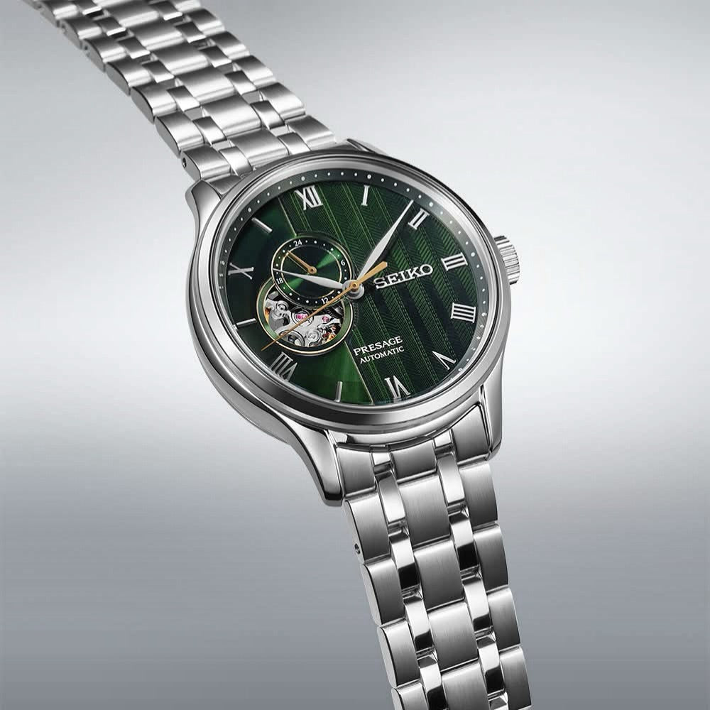 Seiko SSA463J1 Presage Open Heart Style Japanese Zen Gardens In Fern Green Dial Automatic Men's Watch
