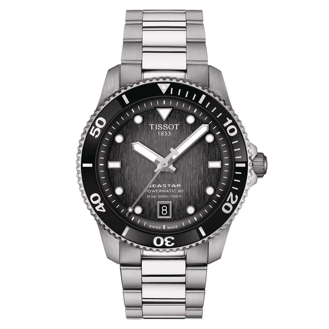 Tissot T1208071105100 Seastar 1000 Powermatic 80 40mm Grey Black Dial Stainless Steel Bracelet Men's Watch