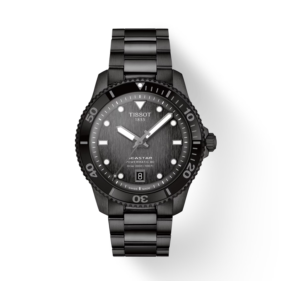 Tissot T1208073305100 Seastar 1000 Powermatic 80 40mm Black Dial Black Stainless Steel Bracelet Men's Watch