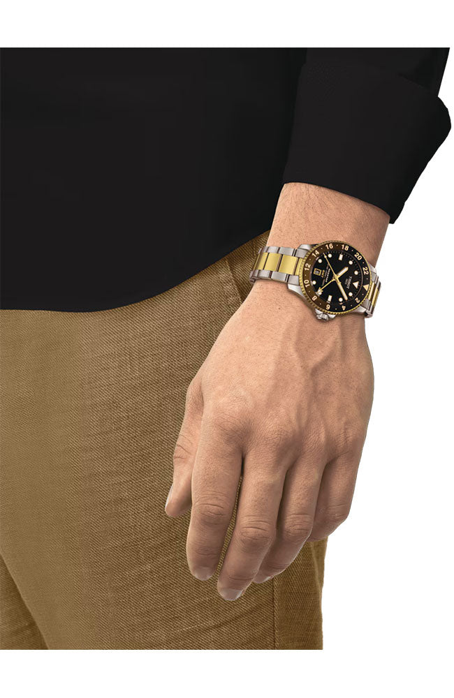 Tissot T1208522205100 Seastar 1000 Quartz GMT 40mm Black Dial Two Tone Stainless Steel Bracelet Men's Watch