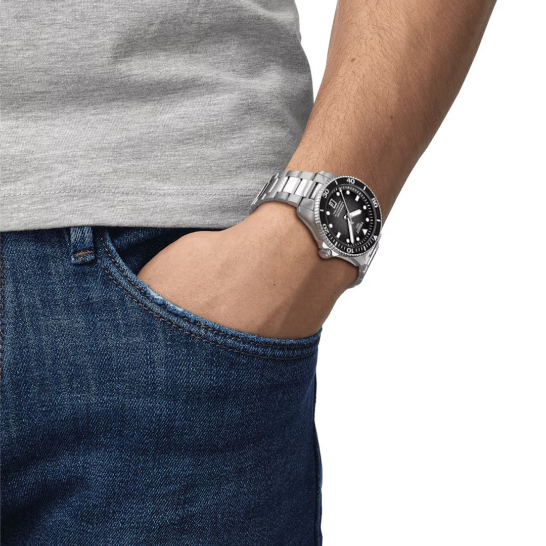 Tissot T1208071105100 Seastar 1000 Powermatic 80 40mm Grey Black Dial Stainless Steel Bracelet Men's Watch