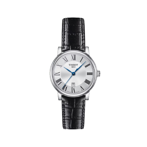 Tissot T1222101603300 Carson Classic Black Leather Strap Silver Dial Women's Watch