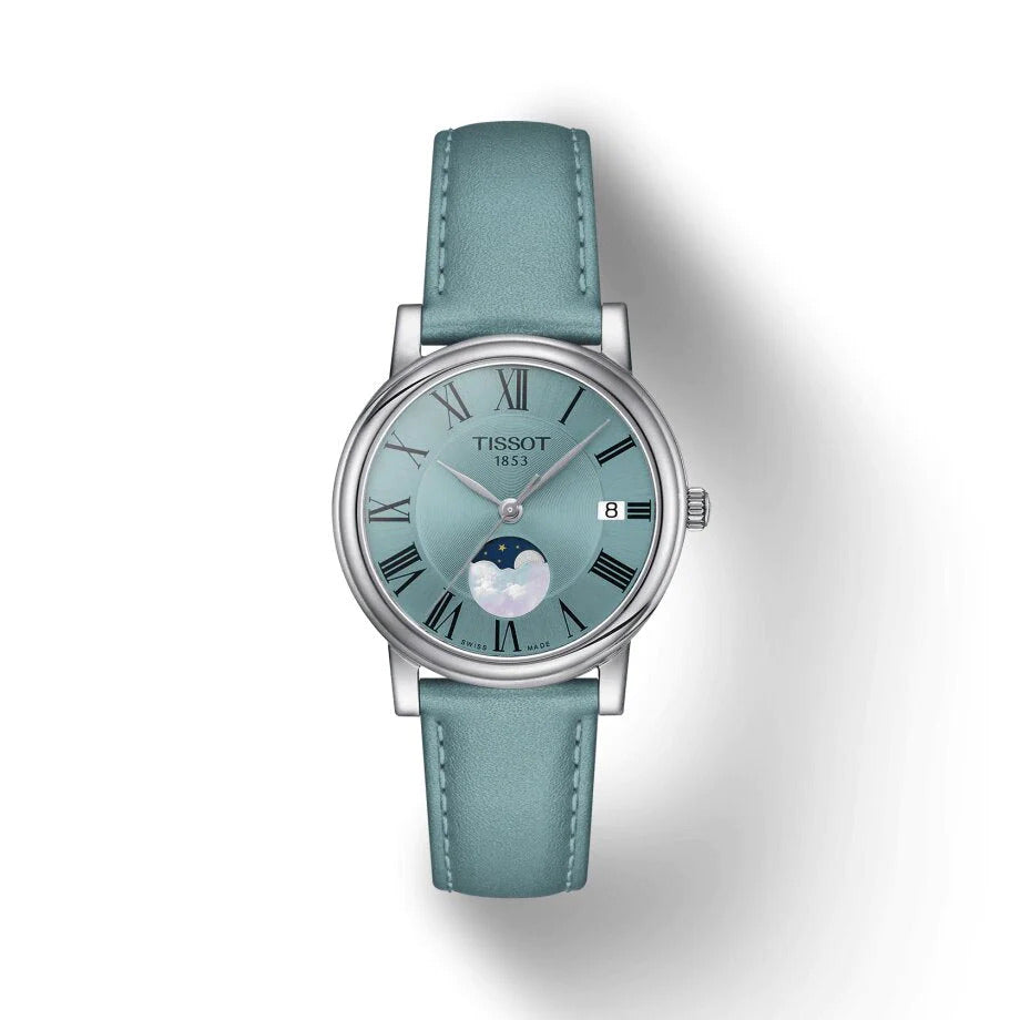 Tissot T1222231635300 Carson Moon Phase Green Dial Green Leather Strap Women's Watch