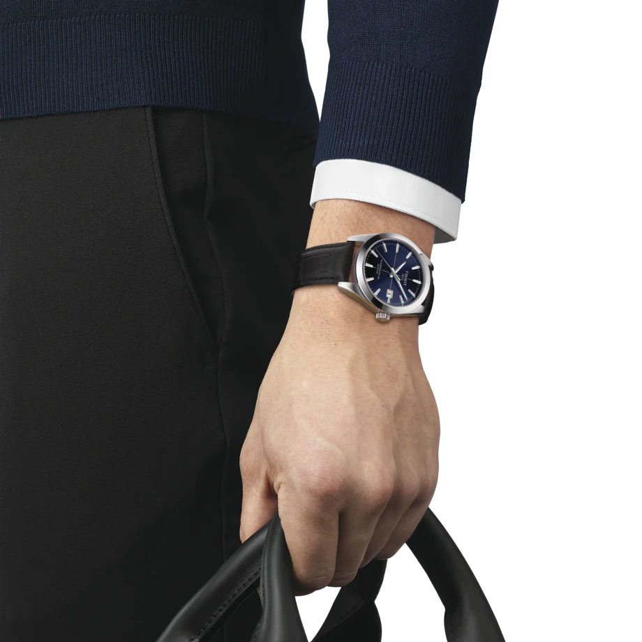 Tissot T1274071604101 Gentleman Black Leather Strap Blue Dial Powermatic 80 Silicium Men's Watch - mzwatcheslk srilanka
