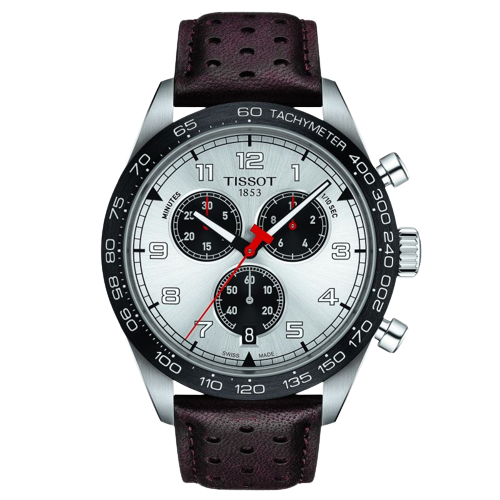 Tissot T1316171603200 PRS 516 Chronograph Silver Dial Brown Leather Strap Men's Watch