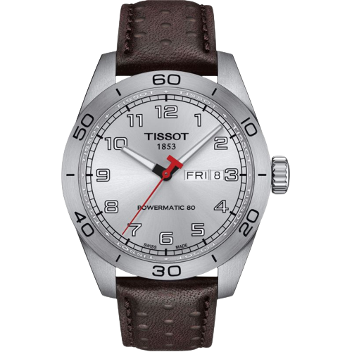 Tissot T1314301603200 PRS 516 Powermatic 80 Silver dial Brown Leather Strap Men's Watch
