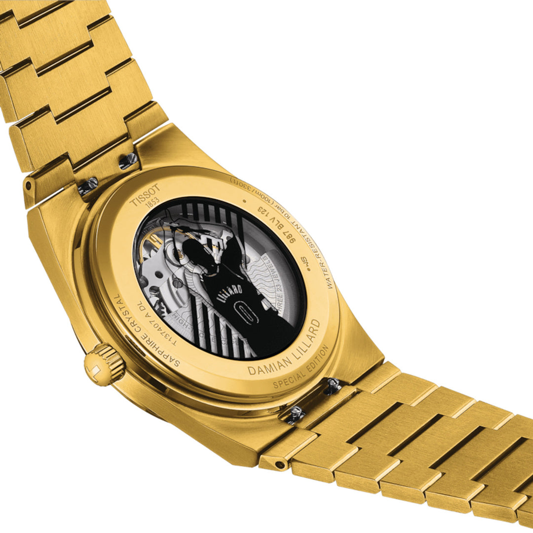 Tissot T1374073305100 PRX Powermatic 80 Damian Lillard Special Edition 40mm Black Dial Gold Stainless Steel Bracelet Men's Watch