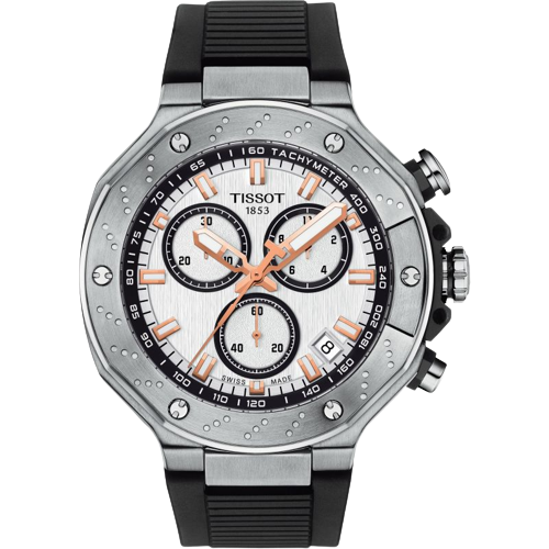 Tissot T1414171701100 T-Race Chronograph White Chrono Dial Black Silicone Strap Men's Watch
