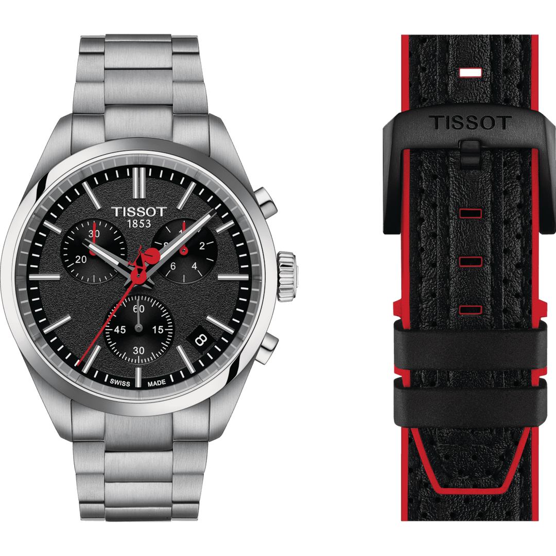 Tissot T1504171105101 PR 100 Vuelta 40mm Black Chronograph Dial Stainless Steel and Black Strap Set Men's Watch