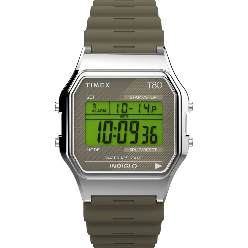 Timex TW2V41100 80 Green Digital Display Green Resin Strap Men's