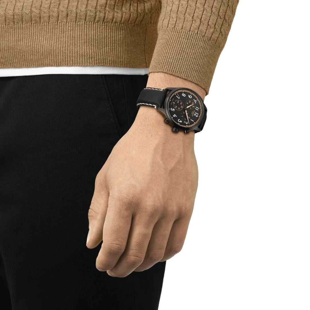 Tissot T1166173605202 Chrono XL Vintage Black Gold Chronograph Leather Strap Men's Watch