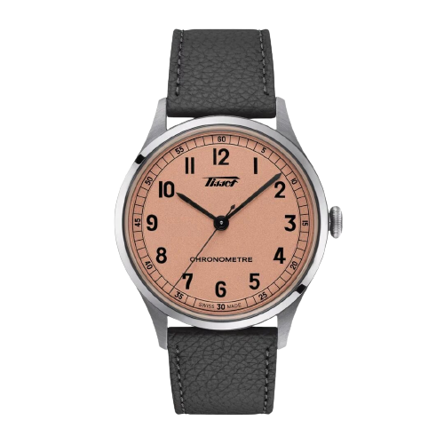 Tissot T1424641633200 Heritage 1938 Automatic COSC 39mm Pink Dial Grey Leather Strap Men's Watch