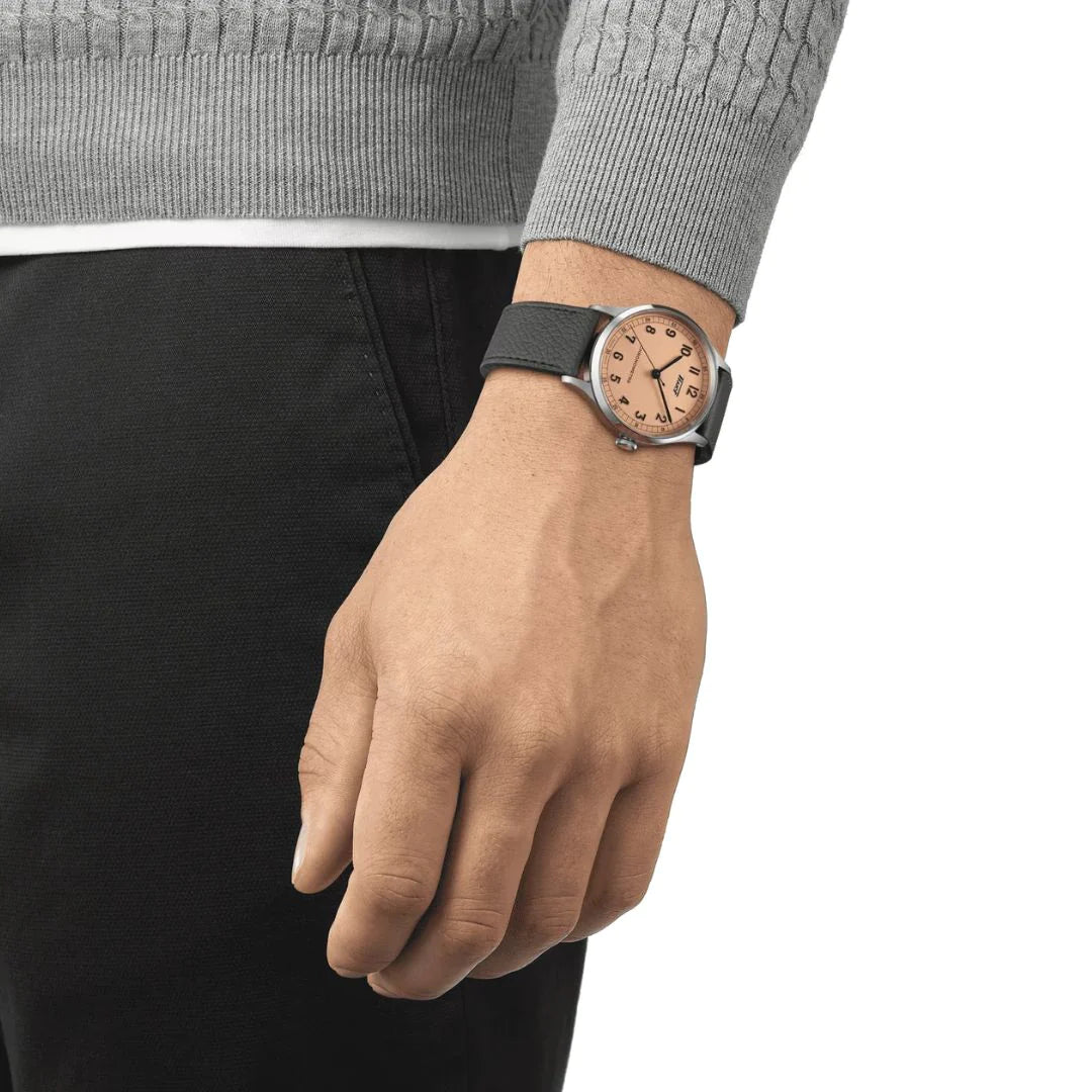 Tissot T1424641633200 Heritage 1938 Automatic COSC 39mm Pink Dial Grey Leather Strap Men's Watch